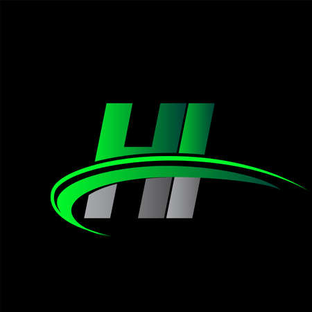 initial letter HI logotype company name colored green and black swoosh design. vector logo for business and company identity.のイラスト素材