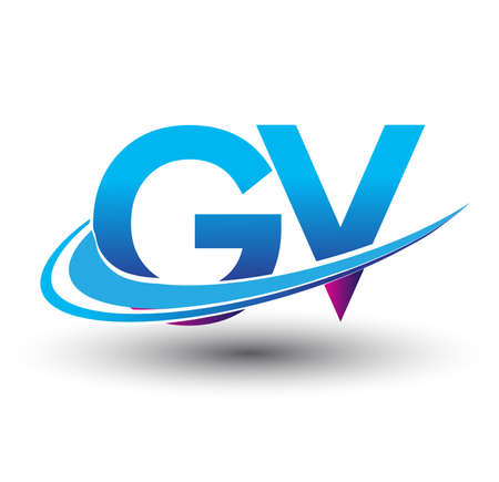 initial letter GV logotype company name colored blue and magenta swoosh design. vector logo for business and company identity.のイラスト素材