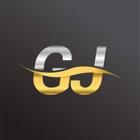 initial letter logo GJ company name gold and silver color swoosh design. vector logotype for business and company identity.のイラスト素材