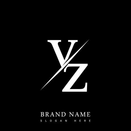 initial logo letter VZ for company name black and white color and slash design. vector logotype for business and company identity.のイラスト素材