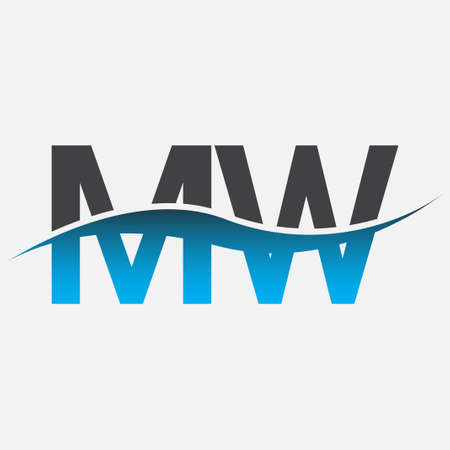 initial letter logo MW company name blue and grey color swoosh design. vector logotype for business and company identity.のイラスト素材
