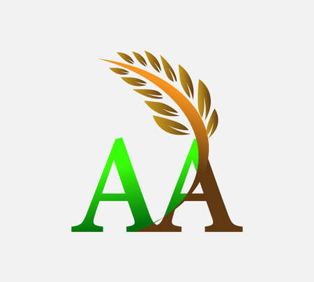 initial letter logo AA, Agriculture wheat Logo Template vector icon design colored green and brown.のイラスト素材