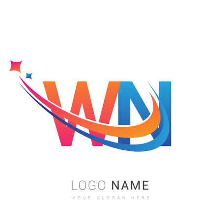 initial letter WN   company name colored orange, red and blue swoosh star design. vector   for business and company identity.のイラスト素材