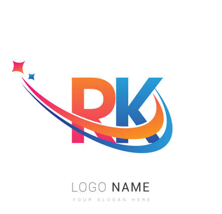 initial letter RK logotype company name colored orange, red and