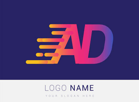 Initial Letter AD speed Logo Design template, logotype company name colored yellow, magenta and blue.for business and company identity.のイラスト素材