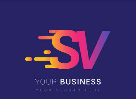 Initial Letter SV speed Logo Design template, logotype company name colored yellow, magenta and blue.for business and company identity.のイラスト素材