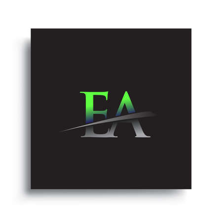initial letter EA logotype company name colored blue and green swoosh design.のイラスト素材