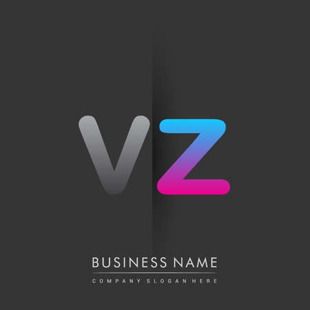 initial logo VZ lowercase letter colored grey and blue, pink, creative logotype concept.のイラスト素材