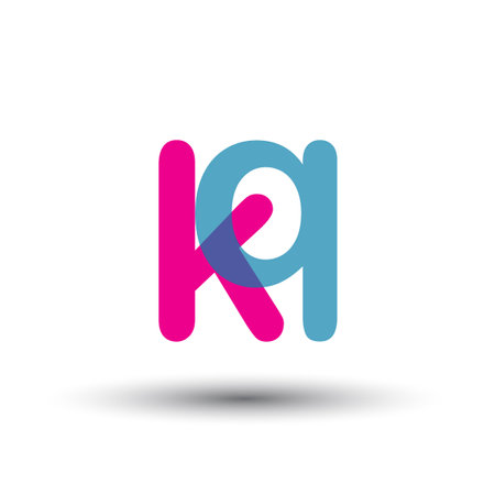 initial   KQ lowercase letter, blue and pink overlap transparent  , modern and simple   design.のイラスト素材