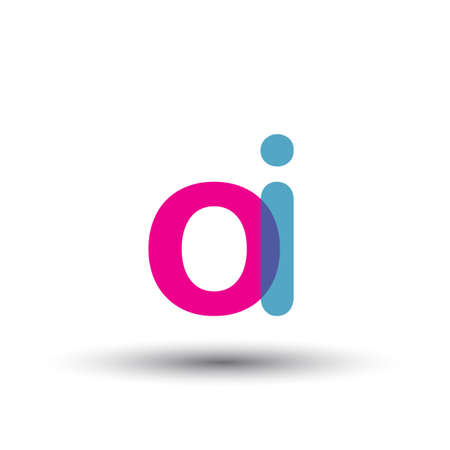 initial logo OI lowercase letter, blue and pink overlap transparent logo, modern and simple logo design.のイラスト素材