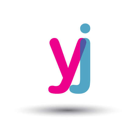 initial logo YJ lowercase letter, blue and pink overlap transparent logo, modern and simple logo design.のイラスト素材