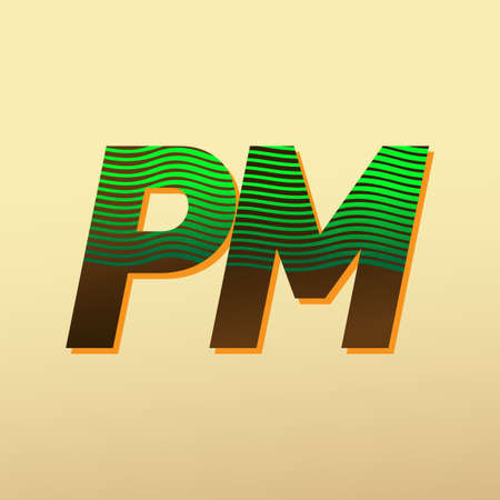 initial letter logo PM colored green and brown with striped compotition, Vector logo design template elements for your business or company identityのイラスト素材