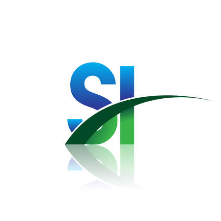 initial letter SI logotype company name colored blue and green swoosh design. vector logo for business and company identity.のイラスト素材