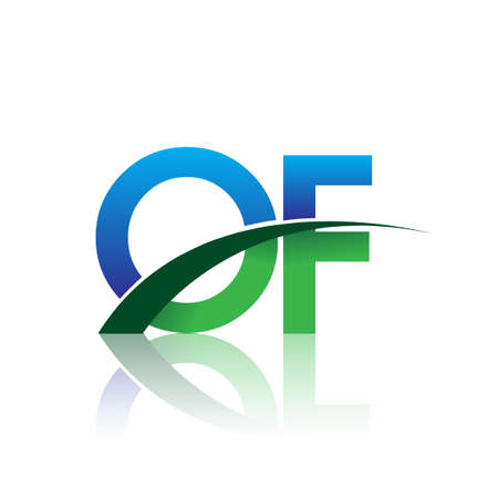 initial letter OF logotype company name colored blue and green swoosh design. vector logo for business and company identity.のイラスト素材