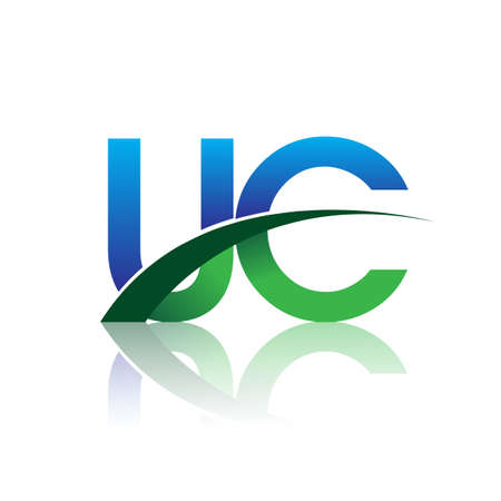 initial letter UC   company name colored blue and green swoosh design. vector   for business and company identityのイラスト素材