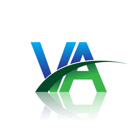 initial letter VA logotype company name colored blue and green swoosh design. vector logo for business and company identity.のイラスト素材