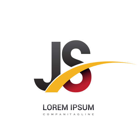 initial letter JS logotype company name colored red, black and yellow swoosh design. isolated on white background.のイラスト素材