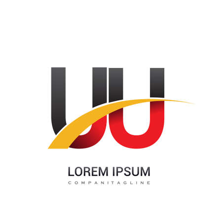 initial letter UU logotype company name colored red, black and yellow swoosh design. isolated on white background.のイラスト素材