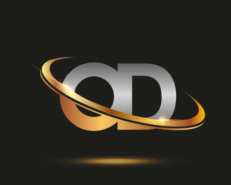 initial letter OD logotype company name colored gold and silver swoosh design. isolated on black background.のイラスト素材