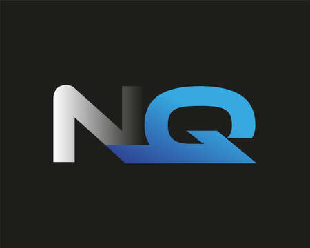 initial letter NQ logotype company name colored blue and silver swoosh design. isolated on black background.のイラスト素材