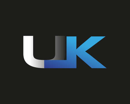 initial letter UK logotype company name colored blue and silver swoosh design. isolated on black background.のイラスト素材