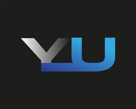 initial letter YU logotype company name colored blue and silver swoosh design. isolated on black background.のイラスト素材