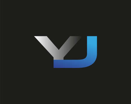 initial letter YJ logotype company name colored blue and silver swoosh design. isolated on black background.のイラスト素材
