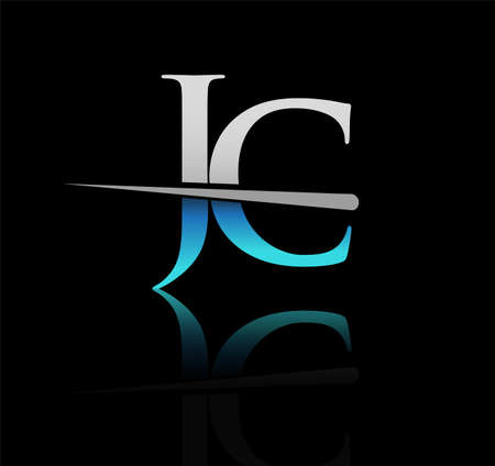 initial logotype letter JC company name colored blue and silver swoosh design. vector logo for business and companyのイラスト素材