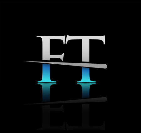 initial logotype letter FT company name colored blue and silver swoosh design. vector logo for business and companyのイラスト素材