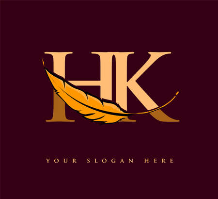 Initial letter HK logo with Feather Company Name, Simple and Clean Design. Vector Logo for Business and Companyのイラスト素材