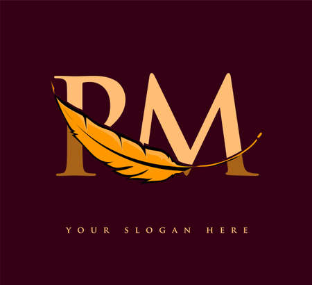 Initial letter RM logo with Feather Company Name, Simple and Clean Design. Vector Logo for Business and Companyのイラスト素材