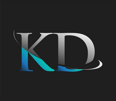 KD initial logo company name colored blue and white swoosh design, isolated on dark background. vector logo for business and company identity.のイラスト素材