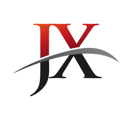 initial letter JX logotype company name colored red and black swoosh design. isolated on black background.のイラスト素材