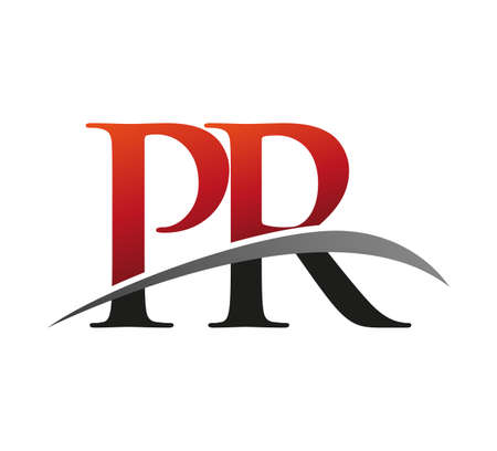 initial letter PR logotype company name colored red and black swoosh design. isolated on black background.のイラスト素材