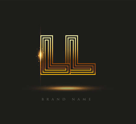 Initial Logo Letter LL, Bold Logotype Company Name Colored Gold, Elegant Design. isolated on black background.のイラスト素材