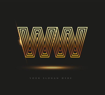 Initial Logo Letter WW, Bold Logotype Company Name Colored Gold, Elegant Design. isolated on black background.のイラスト素材