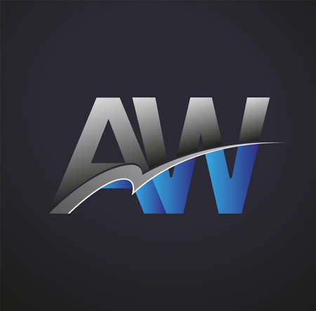 initial letter AW logotype company name colored blue and grey swoosh design. vector logo for business and company identity.のイラスト素材