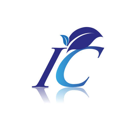 Initial Letter IC With Leaf Logo, colored blue nature and environment logo. vector logo for business and company identity.のイラスト素材