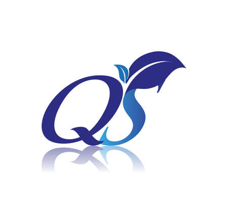 Initial Letter QS With Leaf Logo, colored blue nature and environment logo. vector logo for business and company identity.のイラスト素材