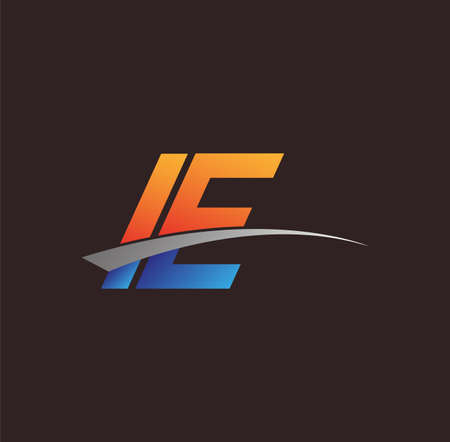 initial letter IE logotype company name colored orange and blue and swoosh design. vector logo for business and company identity.のイラスト素材