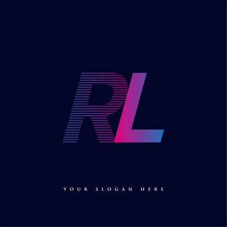 initial letter logo RL colored blue and magenta with striped composition, Vector logo design template elements for your business or company identity.のイラスト素材