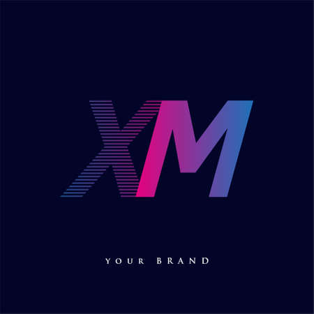 initial letter logo XM colored blue and magenta with striped composition, Vector logo design template elements for your business or company identity.のイラスト素材