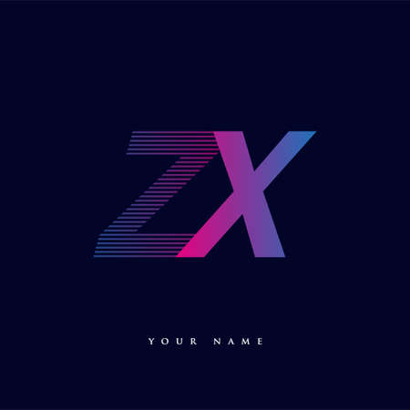 initial letter logo ZX colored blue and magenta with striped composition, Vector logo design template elements for your business or company identity.のイラスト素材