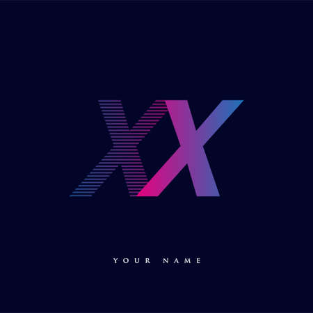 initial letter logo XX colored blue and magenta with striped composition, Vector logo design template elements for your business or company identity.のイラスト素材