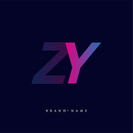 initial letter logo ZY colored blue and magenta with striped composition, Vector logo design template elements for your business or company identity.のイラスト素材