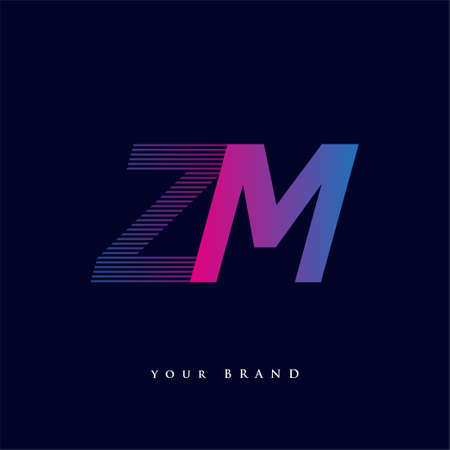 initial letter logo ZM colored blue and magenta with striped composition, Vector logo design template elements for your business or company identity.のイラスト素材