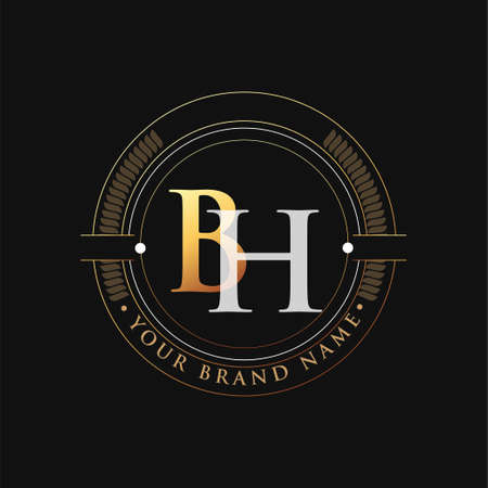 initial letter logo BH gold and white color, with stamp and circle object, Vector logo design template elements for your business or company identity.のイラスト素材