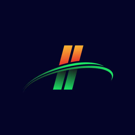 initial logo II company name colored orange and green swoosh design, isolated on dark background. vector logo for business and company identity.のイラスト素材