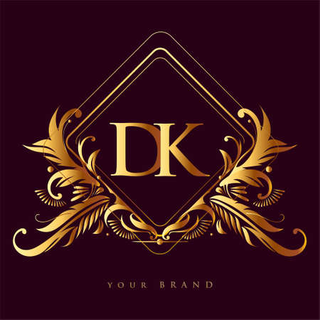 Initial logo letter DK with golden color with ornaments and classic pattern, vector logo for business and company identity.のイラスト素材