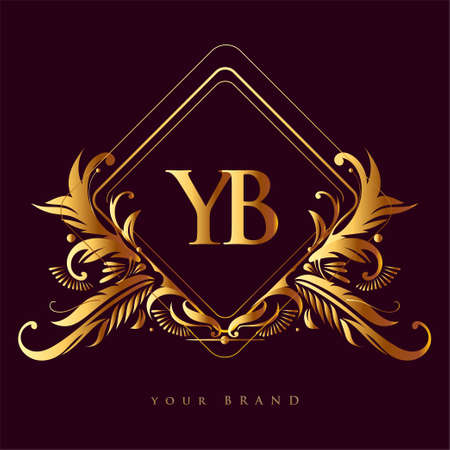 Initial logo letter YB with golden color with ornaments and classic pattern, vector logo for business and company identity.のイラスト素材